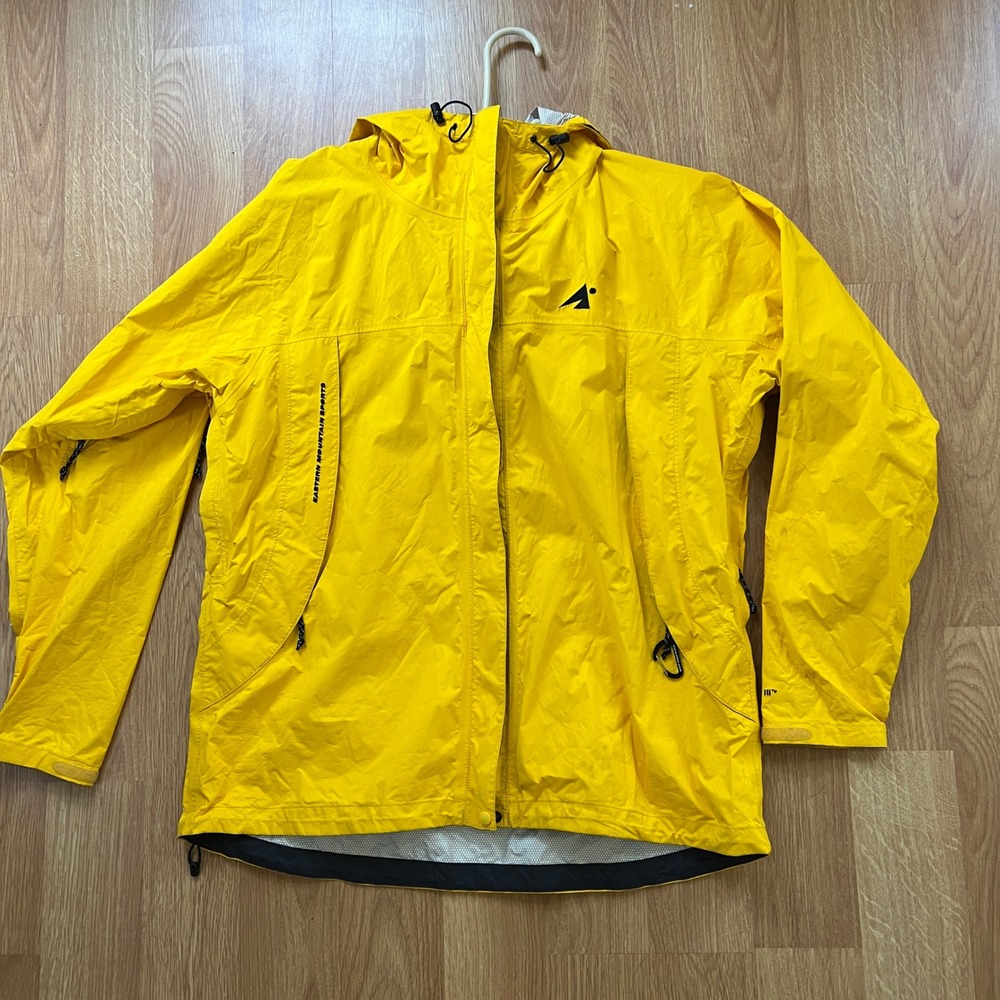 Eastern Mountain Sports Yellow Rain Jacket Womens XL Hooded Waterproof Shell EMS